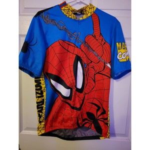 Vintage Marvel Comic Spiderman All Over Print Pearl Izumi Cycling Bike Jersey